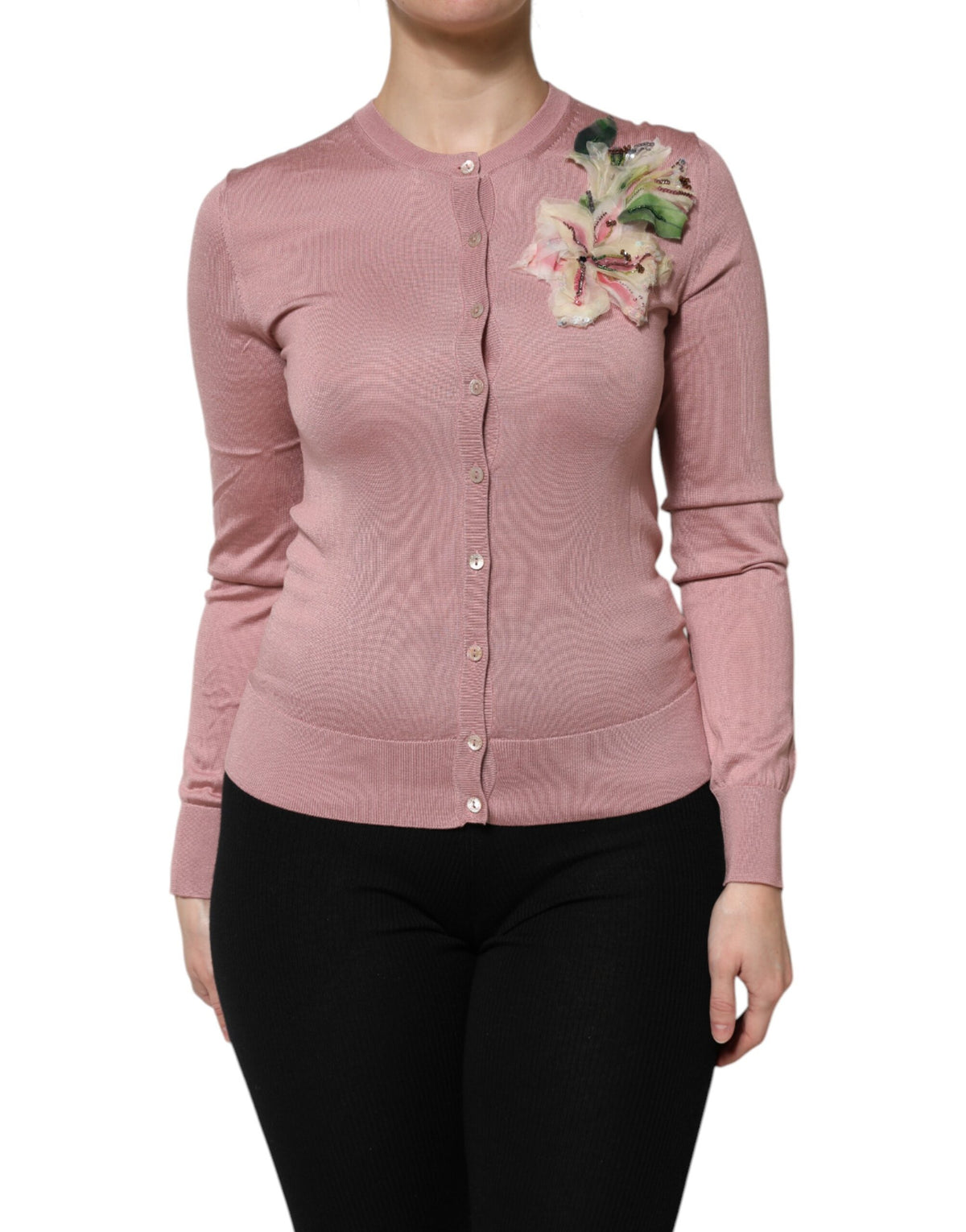 Dolce & Gabbana Rosa Seidenstrick-Strickjacke mit Knopfleiste