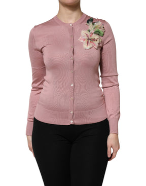 Dolce & Gabbana Rosa Seidenstrick-Strickjacke mit Knopfleiste