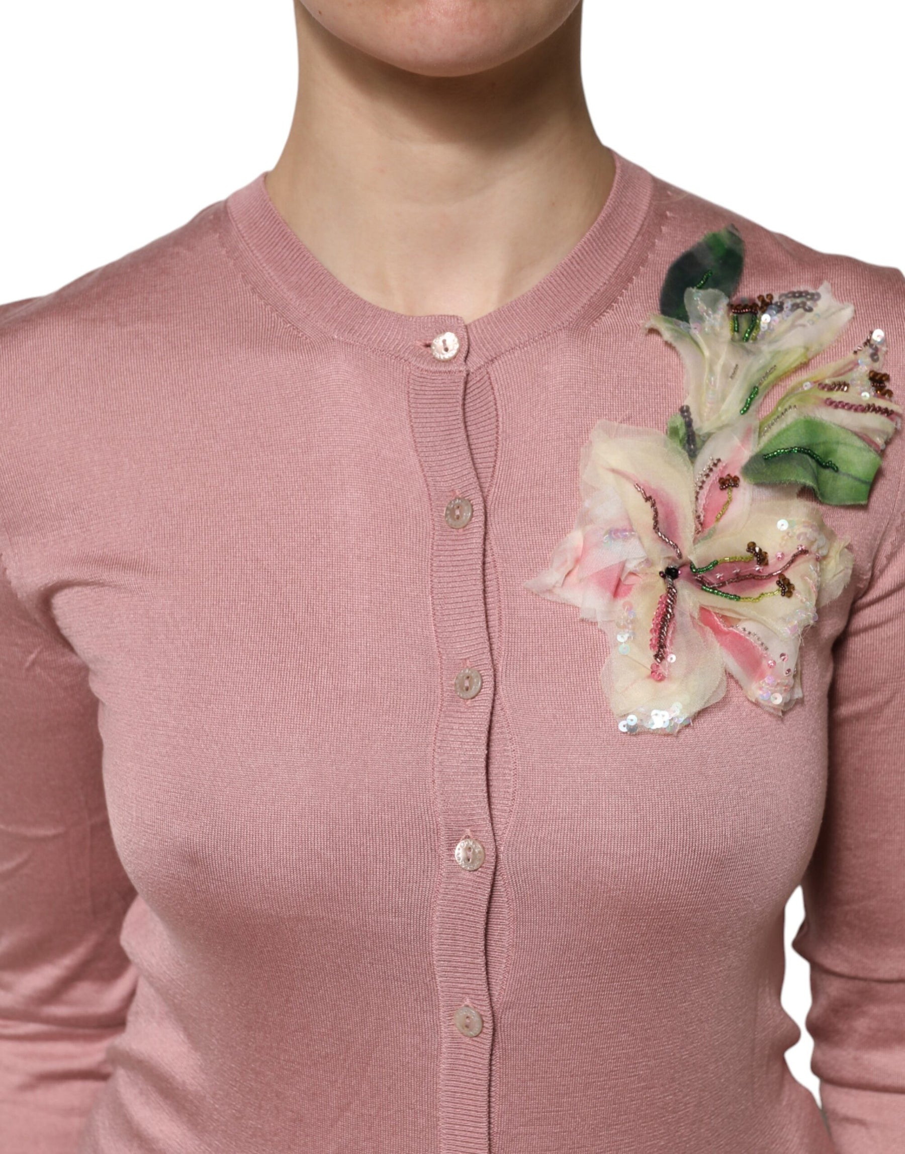 Dolce & Gabbana Rosa Seidenstrick-Strickjacke mit Knopfleiste