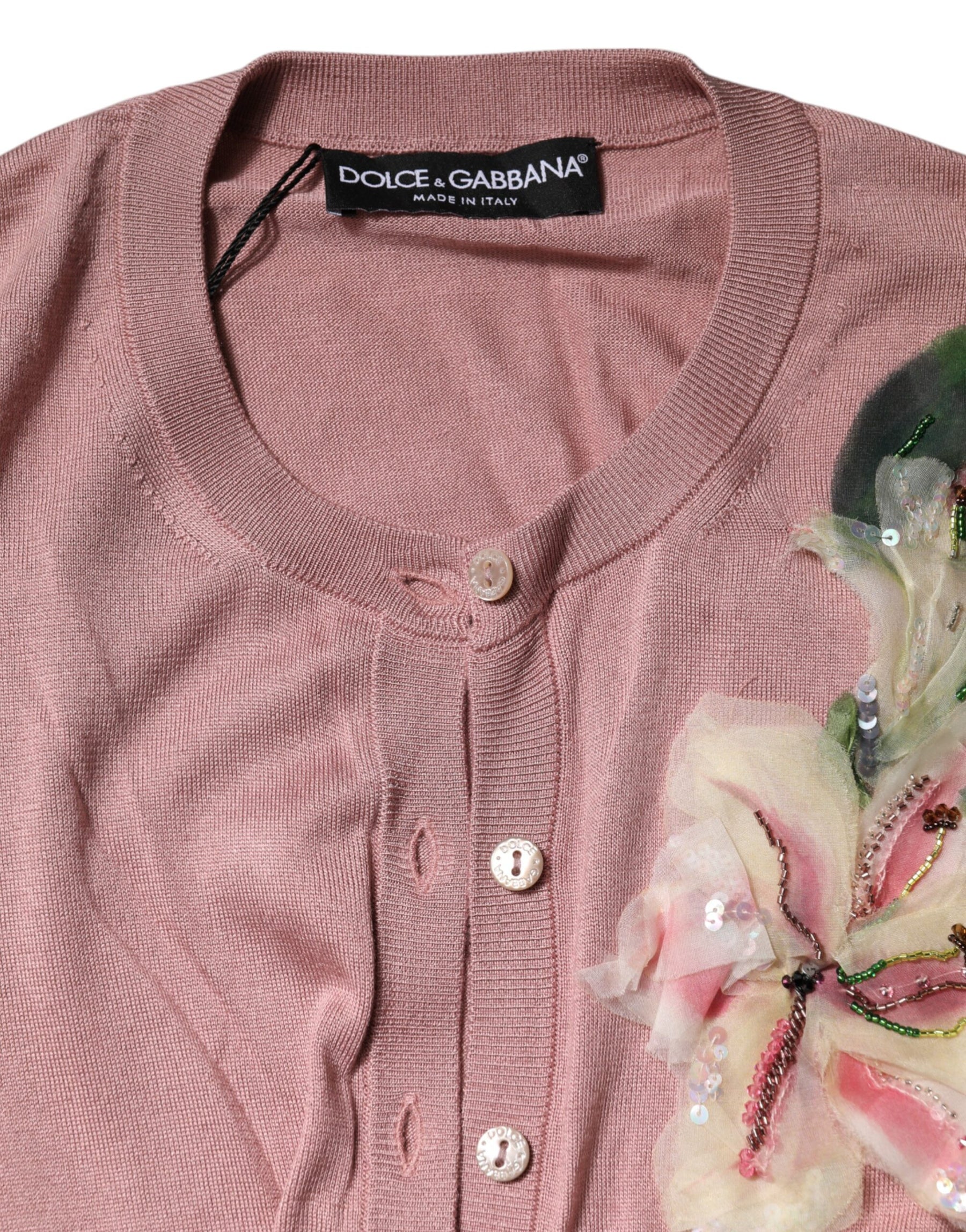 Dolce & Gabbana Rosa Seidenstrick-Strickjacke mit Knopfleiste