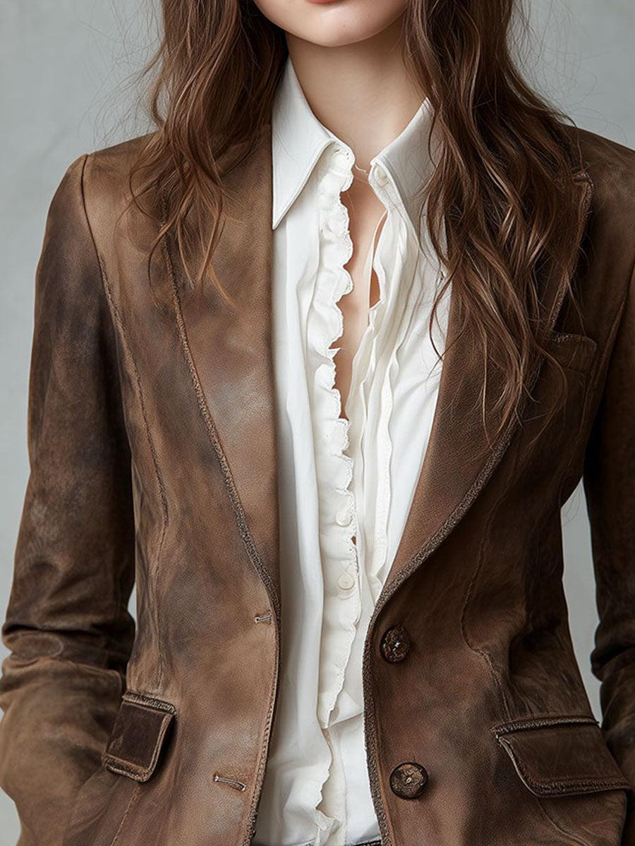 Chic & Komfortabler Brown Plain Long Sleeve Blazer - Perfekt für jeden Herbststag