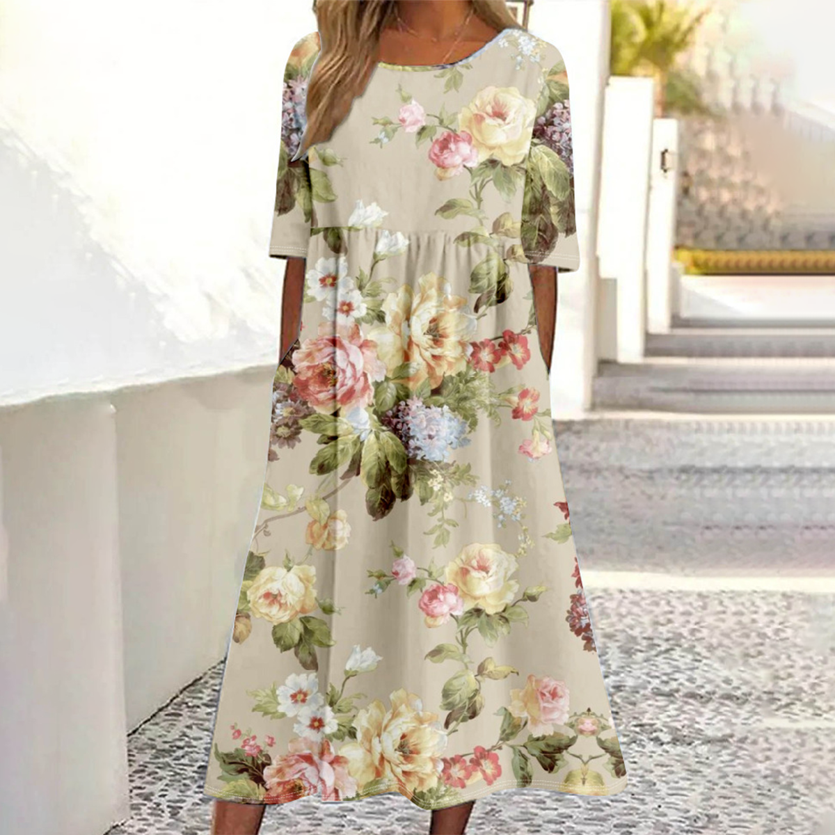 Khaki Midi-Kleid mit Seitentaschen - Ihr stilvoller Begleiter für den Herbst