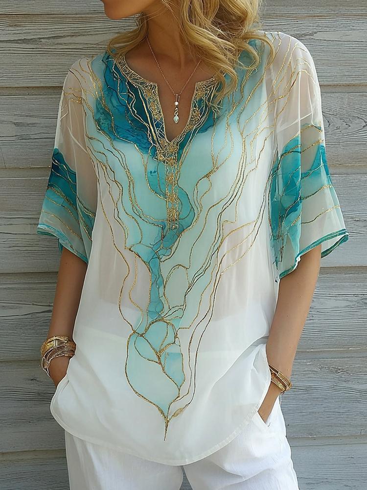 Stunning V-Neck Blue Top – Ihr stilvoller Begleiter für den Herbst