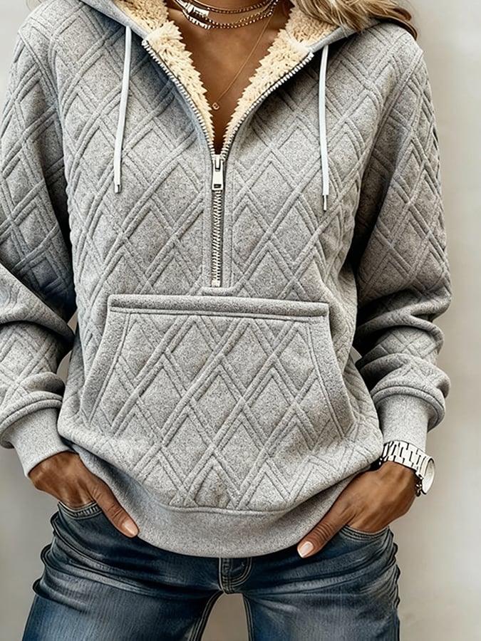 Kuscheliges Damen Winter Sweatshirt mit Kapuze und Teddyfutter