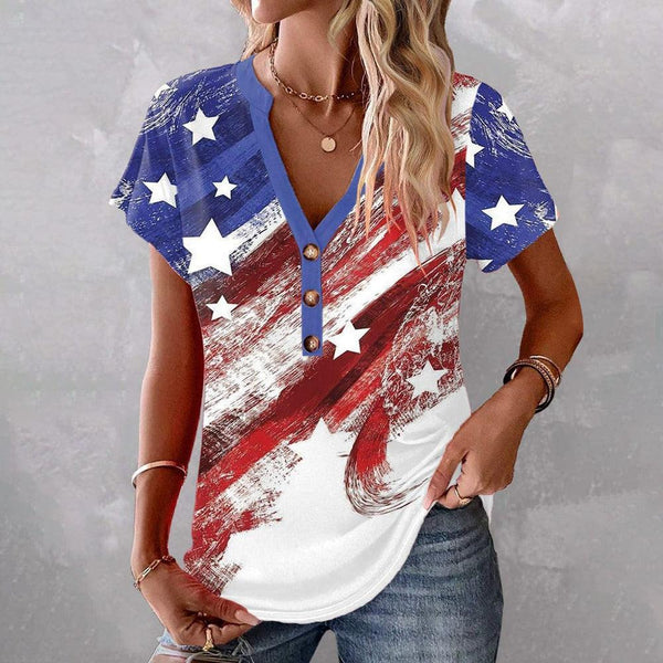 Winter American Flag V-Neck Top – Stars & Stripes Style