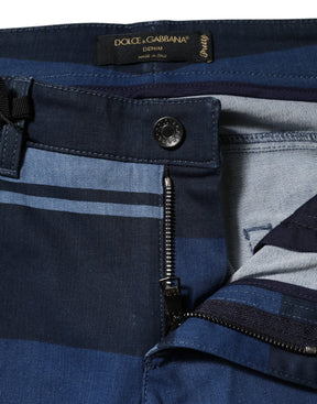 Dolce & Gabbana Blau gestreifte Baumwoll-Stretch-Denim-Jeans