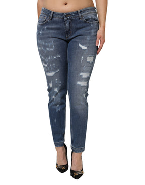 Dolce & Gabbana Blaue Denim-Jeans aus zerrissener Baumwolle mit niedriger Taille