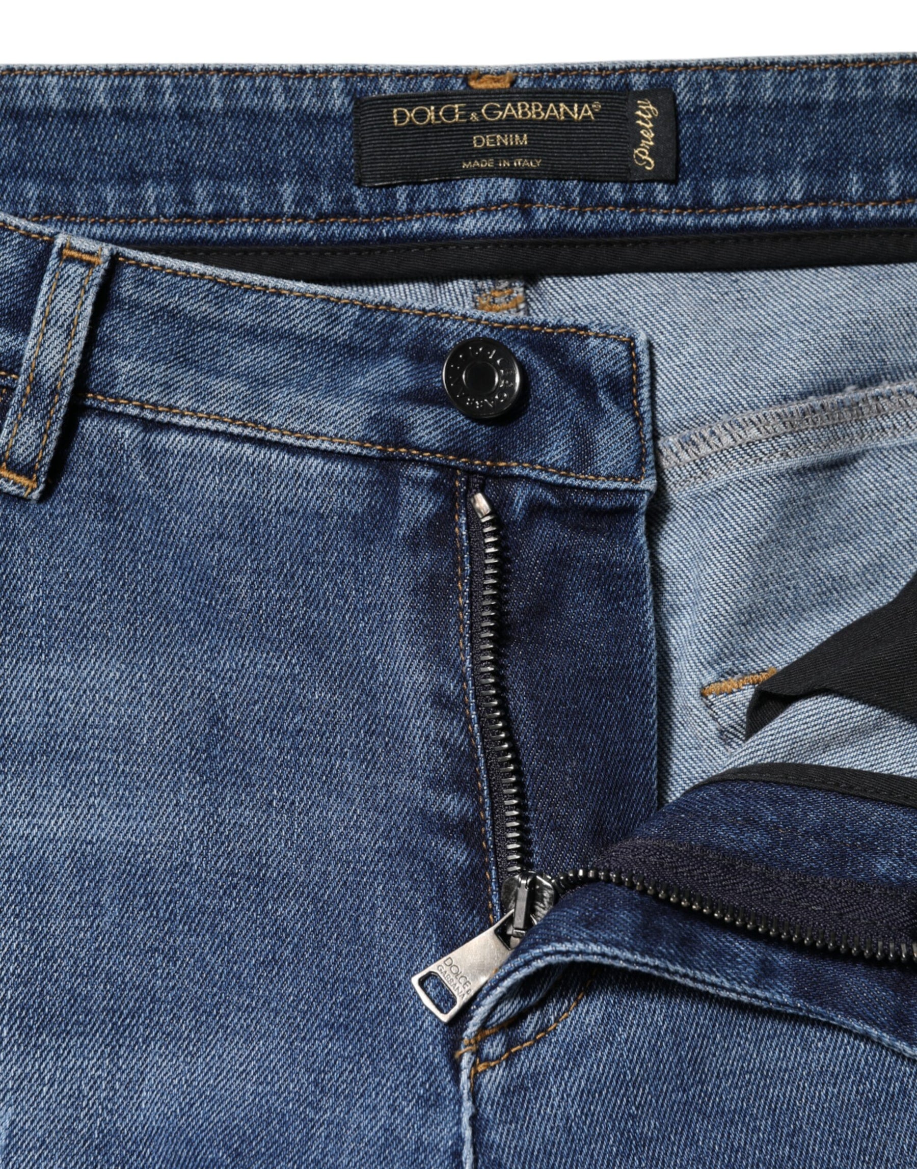 Dolce & Gabbana Blaue Denim-Jeans aus zerrissener Baumwolle mit niedriger Taille