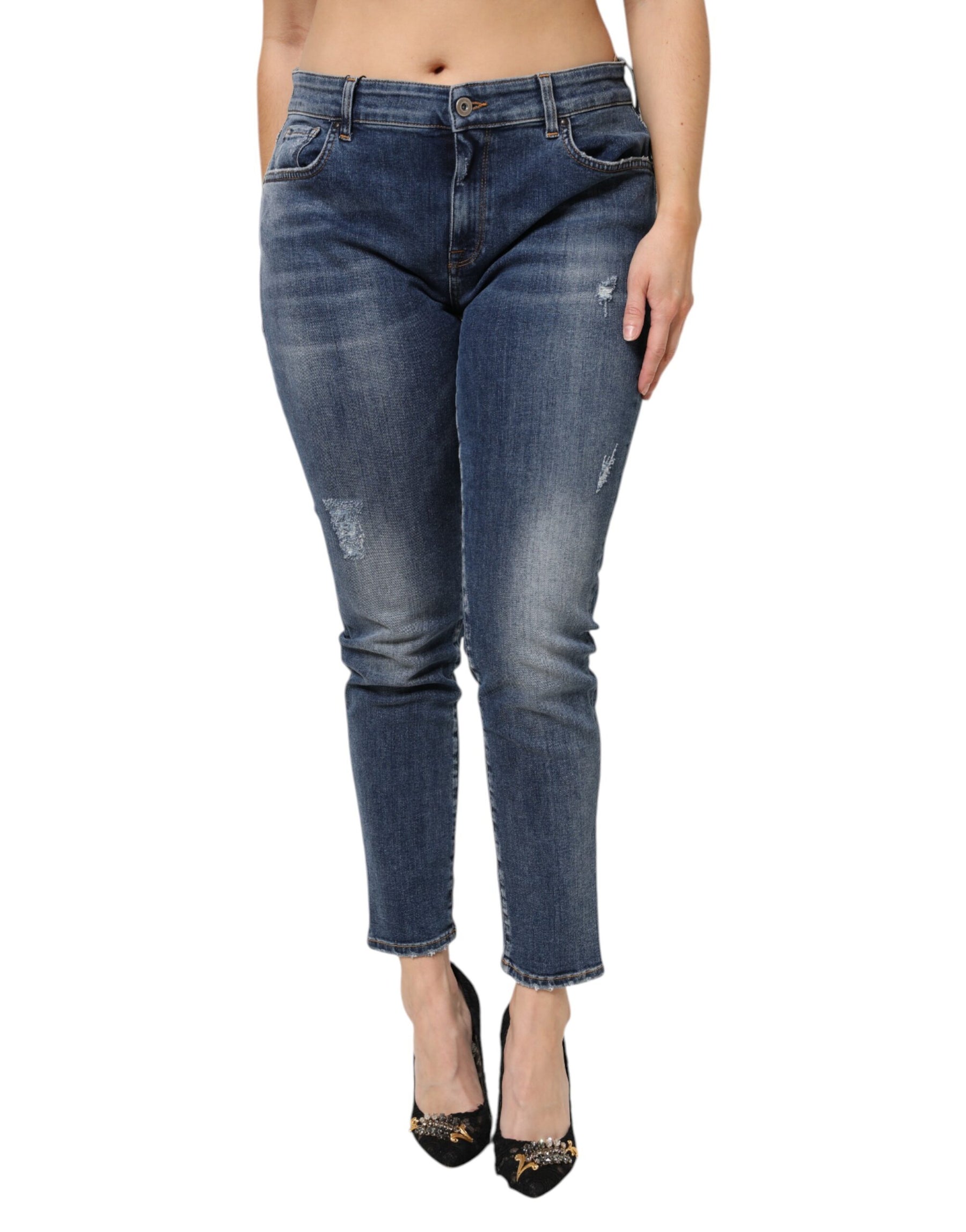 Dolce & Gabbana Blaue Denim-Jeans mit niedriger Taille aus gewaschener Baumwolle