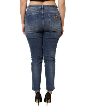 Dolce & Gabbana Blaue Denim-Jeans mit niedriger Taille aus gewaschener Baumwolle