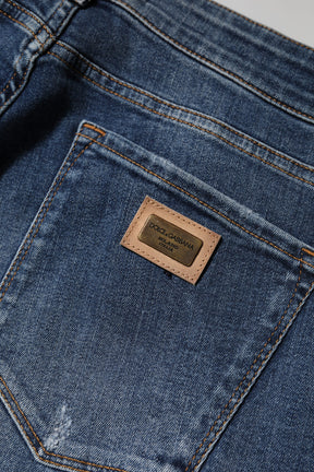 Dolce & Gabbana Blaue Denim-Jeans mit niedriger Taille aus gewaschener Baumwolle