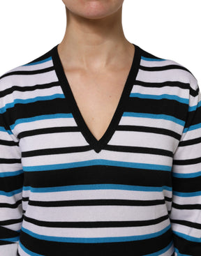 Dolce & Gabbana Multicolor Streifen Langarm V-Ausschnitt Top