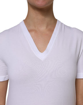 Dolce & Gabbana Weißes Baumwoll-T-Shirt mit kurzen Ärmeln und V-Ausschnitt