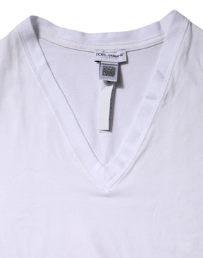 Dolce & Gabbana Weißes Baumwoll-T-Shirt mit kurzen Ärmeln und V-Ausschnitt