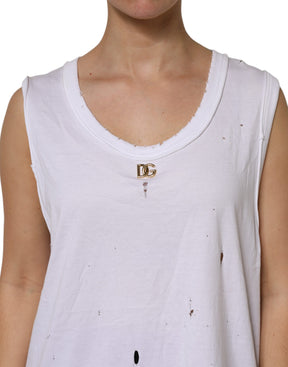 Dolce & Gabbana Weißes ärmelloses Baumwoll-Tank-Top mit Rundhalsausschnitt