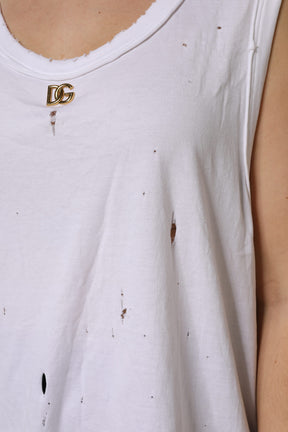 Dolce & Gabbana Weißes ärmelloses Baumwoll-Tank-Top mit Rundhalsausschnitt