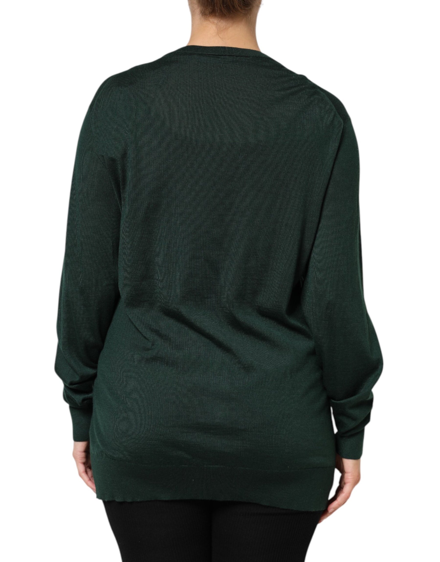 Dolce & Gabbana Dunkelgrüner Kaschmir-Seiden-Cardigan-Pullover