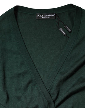 Dolce & Gabbana Dunkelgrüner Kaschmir-Seiden-Cardigan-Pullover