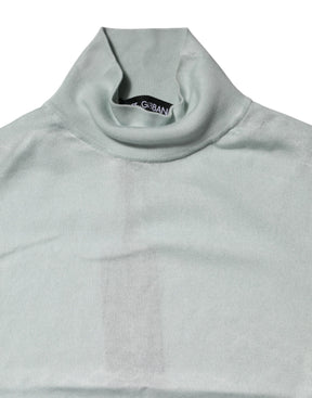 Dolce & Gabbana Hellgrünes Seiden-Rollkragen-Top mit 3/4-Ärmeln