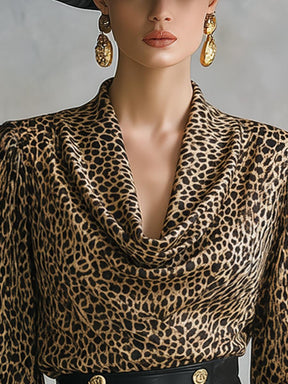 Edgy Leopard Longsleeve mit Cowl Neck – Winter Glam Top