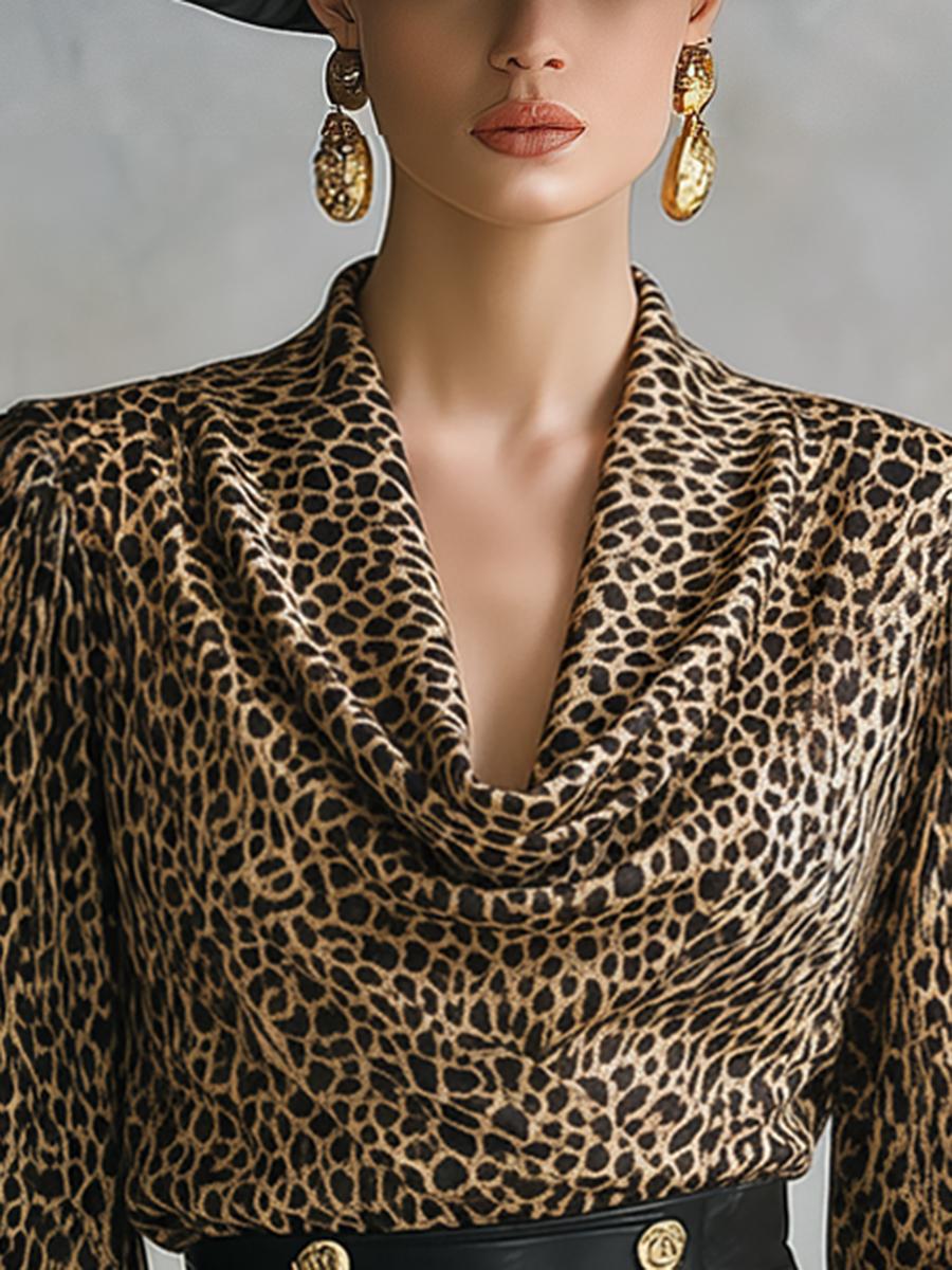 Edgy Leopard Longsleeve mit Cowl Neck – Winter Glam Top