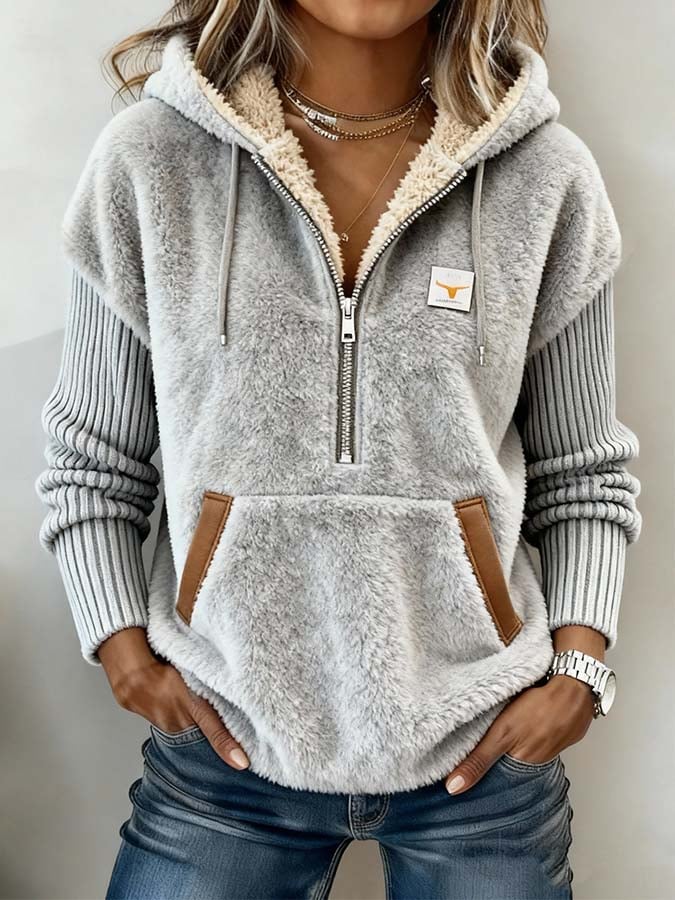 Flauschiger Teddy Hoodie Damen Winterpullover mit Kapuze