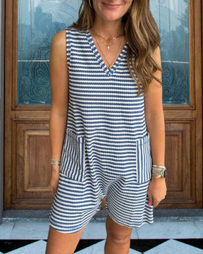Classy Striped Print Sleeveless Jumpsuit - Herbstsfrische Eleganz für jeden Anlass