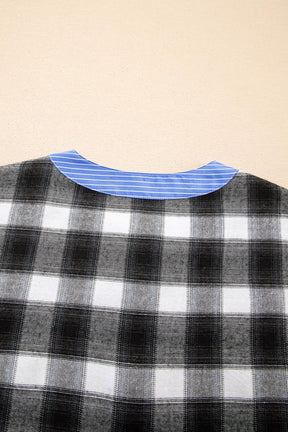 Winter Longsleeve Karo Shirt Schwarz Weiß mit blauem Akzent