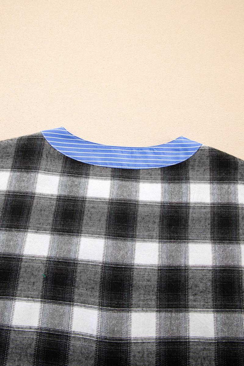 Winter Longsleeve Karo Shirt Schwarz Weiß mit blauem Akzent