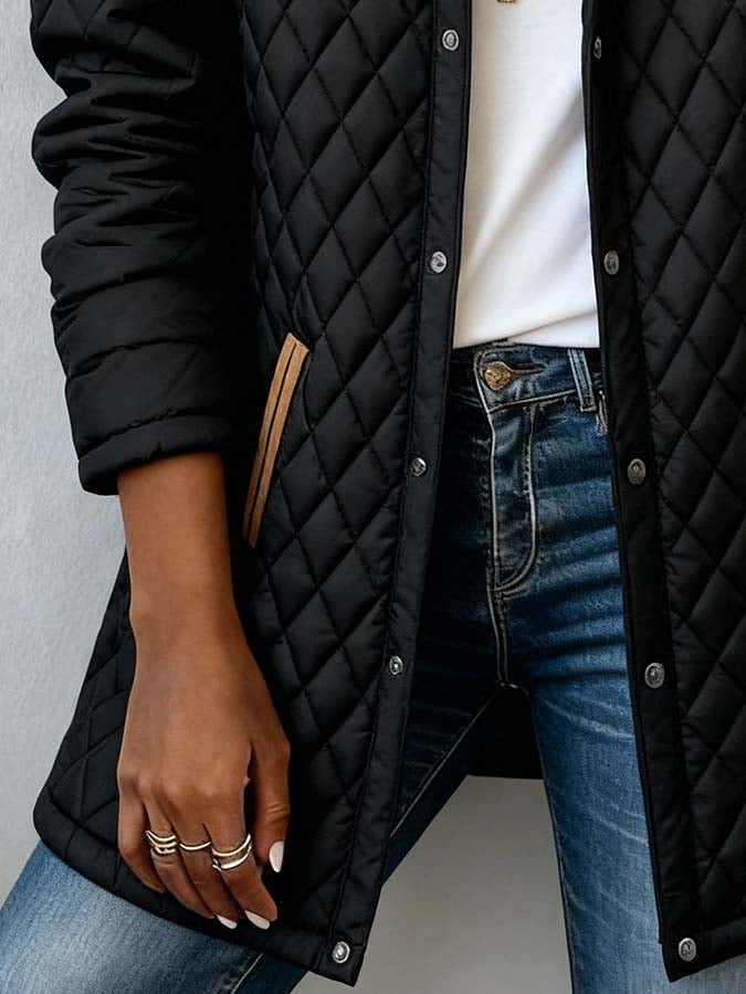 Damen Winter Steppjacke warm wattiert casual schwarz