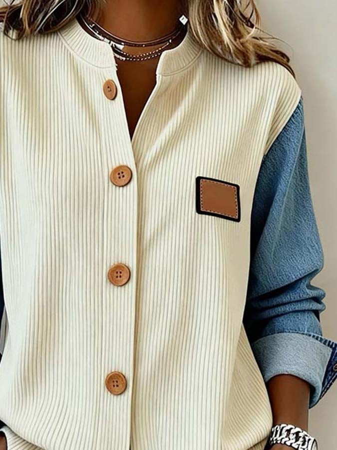 Winter Damen Denim Shirt cremeblau locker warm casual