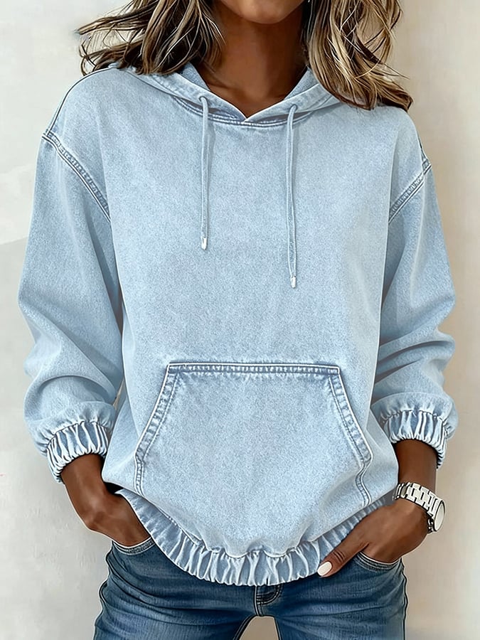 Kuscheliger Damen Denim Hoodie Winterpullover hellblau