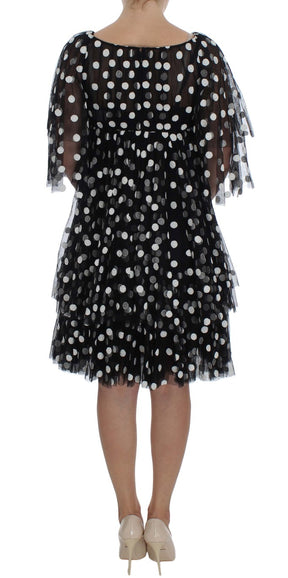 Dolce & Gabbana Schwarz-weiß gepunktetes Kleid mit Rüschen