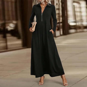 Trendy Black Long Sleeve Maxi Dress - Elegantes & Vielseitiges Herbstshighlight