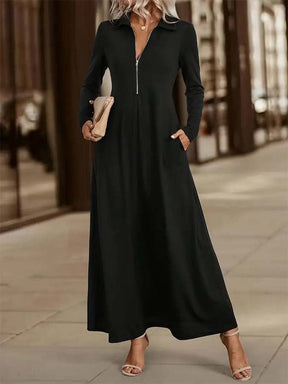 Trendy Black Long Sleeve Maxi Dress - Elegantes & Vielseitiges Herbstshighlight