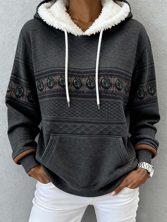 Kuscheliger Damen Winter Hoodie mit Teddykapuze Dunkelgrau