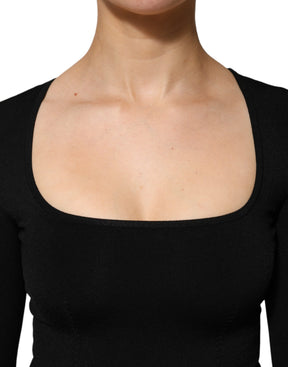 Dolce & Gabbana Schwarzes Langarm-Pullover-Top mit quadratischem Ausschnitt
