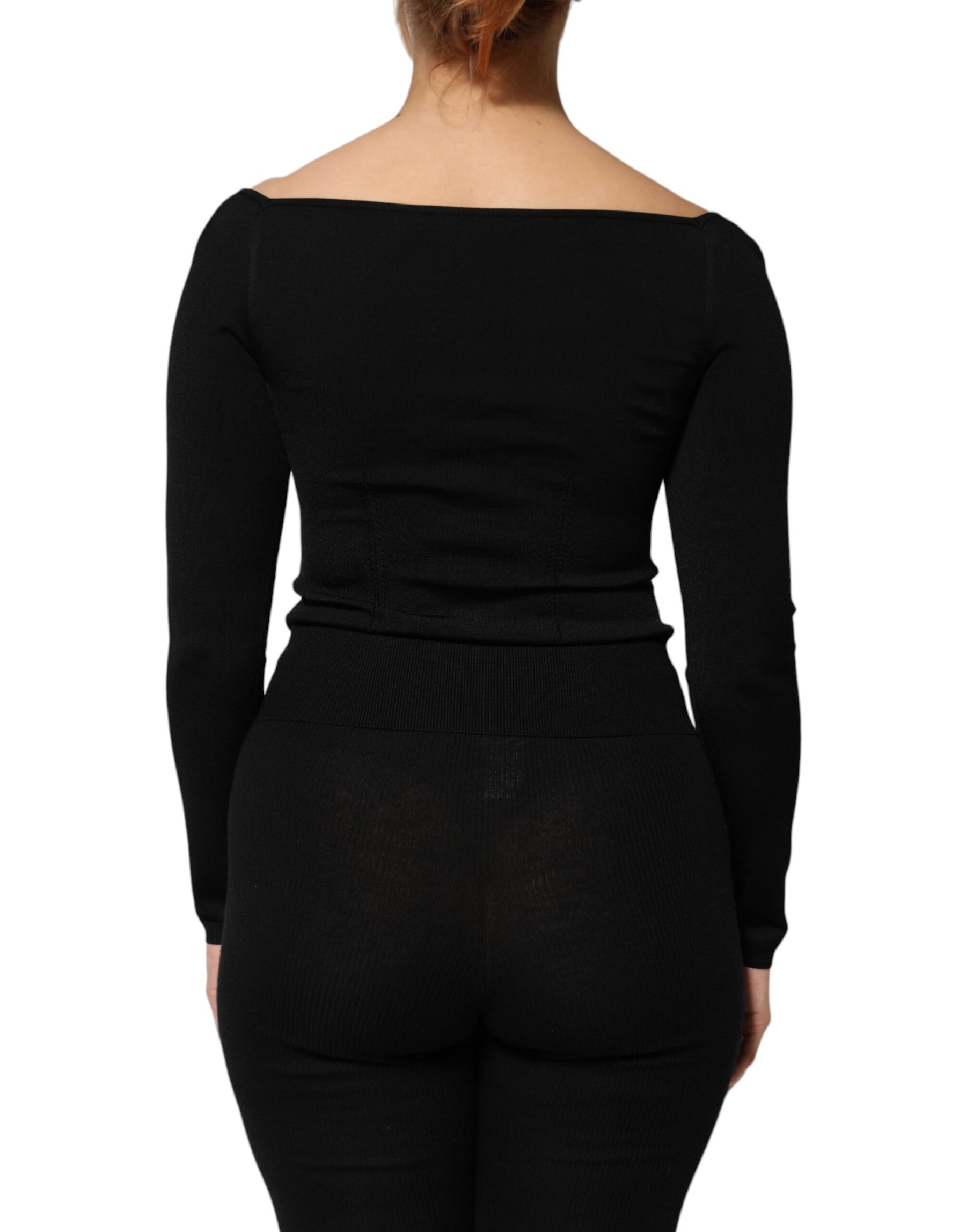 Dolce & Gabbana Schwarzer Viskose-Langarm-Pullover Bluse Top
