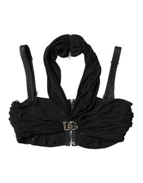 Dolce & Gabbana Schwarzes Cropped Viskose Halter Bustier Top