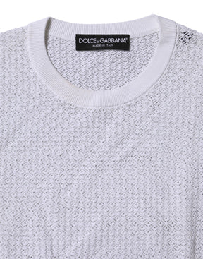 Dolce & Gabbana Weißer Rundhals-Pullover mit langen Ärmeln Top