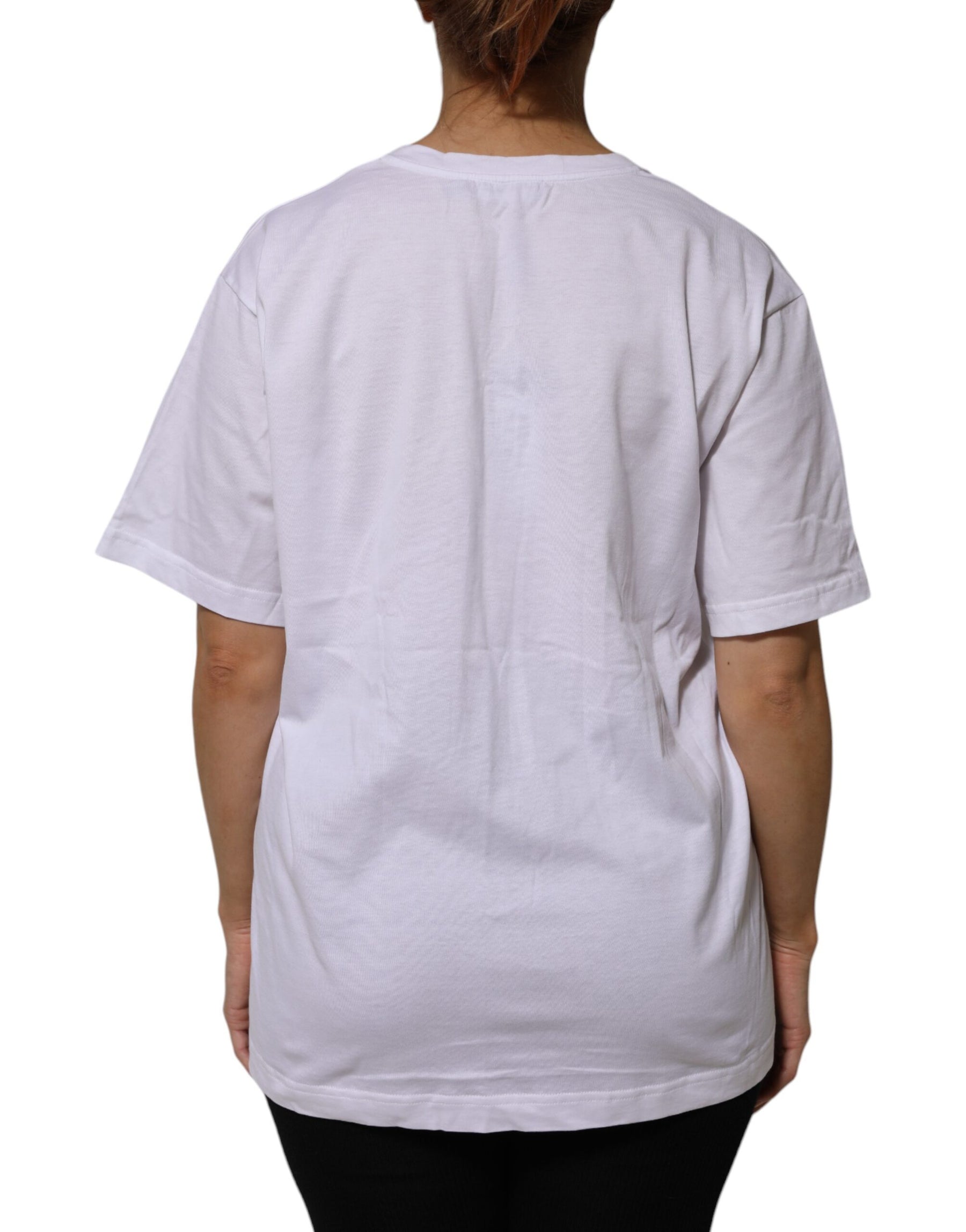 Dolce & Gabbana Weißes Baumwoll-T-Shirt mit kurzen Ärmeln und V-Ausschnitt