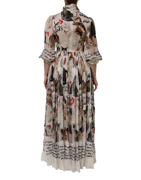 Dolce & Gabbana Multicolor Animal Print Seiden-Ascot-Maxikleid