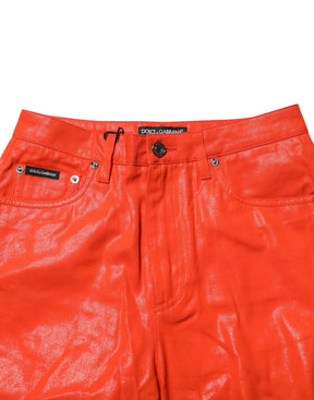 Dolce & Gabbana Orangefarbene Denim-Jeans mit hoher Taille aus Baumwolle