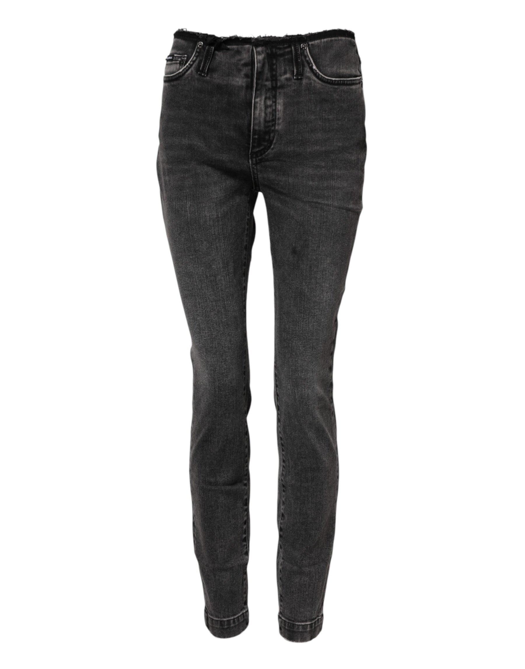 Dolce & Gabbana Graue Skinny Denim-Jeans mit mittlerer Taille aus Baumwolle