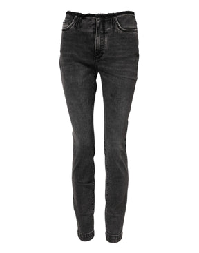 Dolce & Gabbana Graue Skinny Denim-Jeans mit mittlerer Taille aus Baumwolle