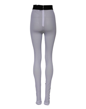 Dolce & Gabbana Graue Nylon DG Logo Mitteltaillierte Leggings Hose
