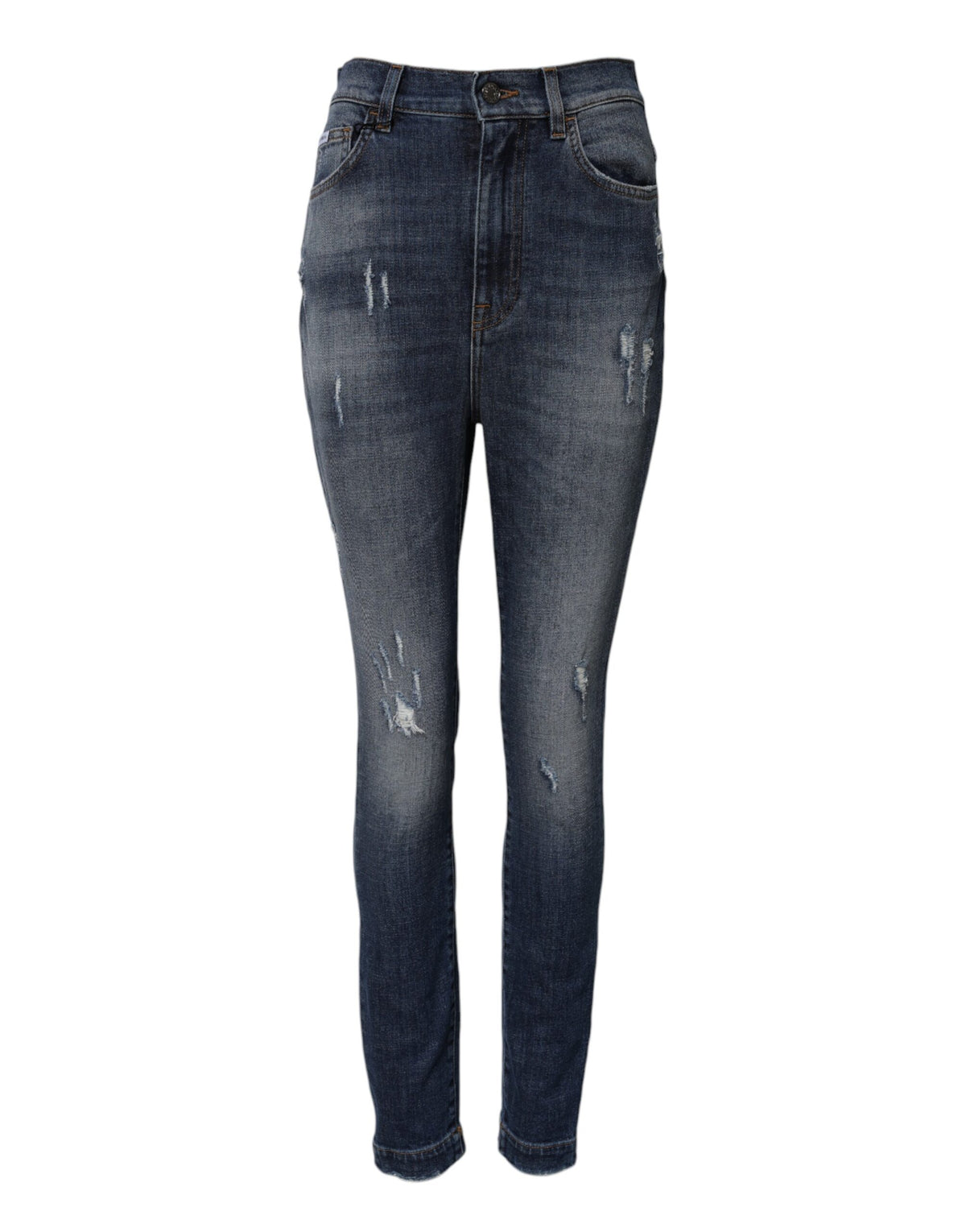 Dolce & Gabbana Blaue Denim-Jeans mit hoher Taille aus gewaschener Baumwolle