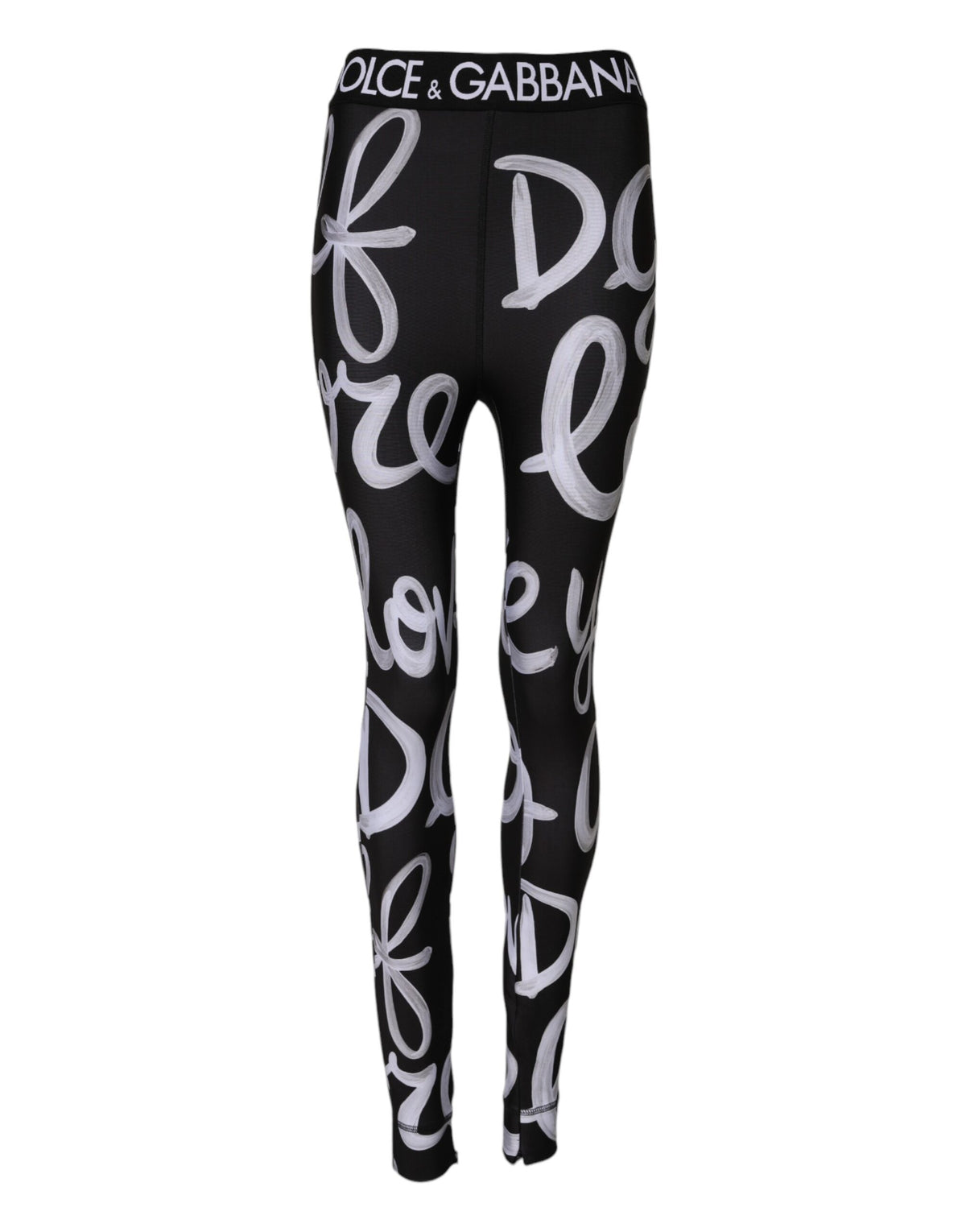 Dolce & Gabbana Schwarze Polyester-Logo-Druck-Hose mit mittlerer Taille