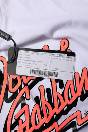 Dolce & Gabbana Weißes T-Shirt mit Rundhalsausschnitt und Grafikdruck aus Baumwolle