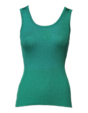 Dolce & Gabbana Grünes ärmelloses Tank-Top aus Seide mit Rundhalsausschnitt
